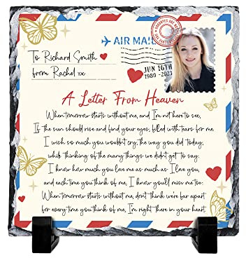 Shopagift Personalised A Letter from Heaven Family Loss Keepsake Memorial Remembrance Memory Custom Rock Slate Photo Gift with Stand 15cm Square