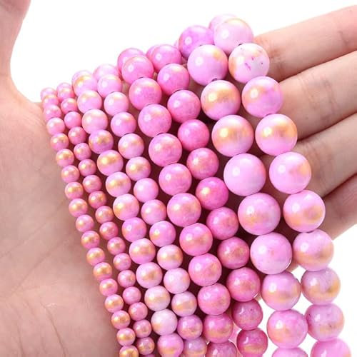 Natürliche rote Koralle, Amazonit, Türkis, Achate, Stein, runde lose Perlen für die Schmuckherstellung, DIY-Armband, Halskette, handgefertigtes Handwerk, rosa goldene Jade, 4 mm, ca. 91 Perlen
