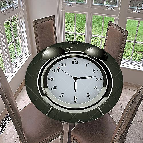 Hixingo 3D Uhren Tischdecke Abwaschbar Gartentischdecke Tischdecke Elastisch Rund Tischdecken Tischtuch Outdoor Indoor Tisch Schutz für Restaurant, Familie (Durchmesser 180cm,Grau)