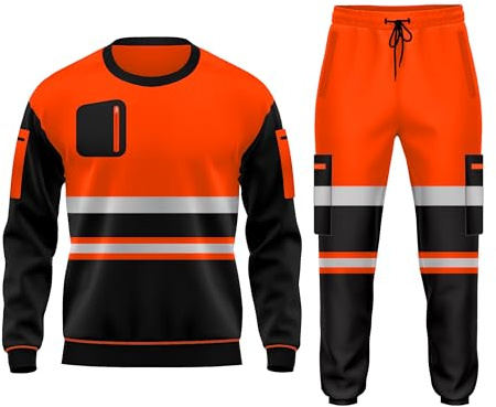TORO ACTIVA Hi Vis Workwear Fleece Tracksuit Set Open Hem Cuffed Trouser Drawstring Pockets Long Sleeves Sweatshirt Saftey Top & Bottom Set