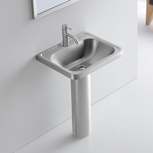 HARELA Lavabo sur Pied en Acier Inoxydable, lavabo sur Pied de Salle de Bain, lavabo Utilitaire, avec Robinet Chaud et Froid, Balcon extérieur, évier sur Pied Monobloc