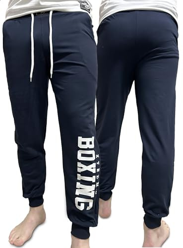 XTREME BOXING - Herrjoggingbyxor, långa träningsbyxor i lätt bomull, perfekta för hemmet, gymmet, löpning, sportaktiviteter och fritid, XP200BIS (Blå, XXL)