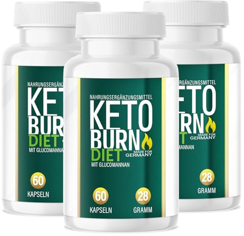 NEU: Keto Burn Diet - Das Original, Kapseln mit hochwertige natürliche Inhaltsstoffe für Frauen + Männer, Nahrungsergänzungsmittel mit Glucomannan - 180 Stück