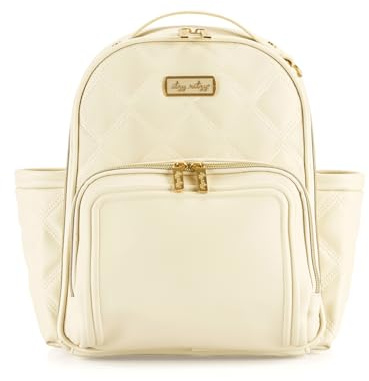Itzy Ritzy Mini Diaper Bag Backpack – Chic, Compact Mini Plus Backpack with Changing Pad, 10 Pockets (6 Internal, 4 External), Grab-Top Handle & Rubber Feet (Milk & Honey)