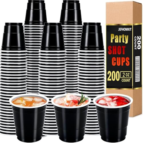 Kinmsito 200 Stück Shot Cups, Shot Becher, Schwarz, 6 cl, 60 ml | Wiederverwendbare Kunststoffbecher, Mini Party Becher, Plastik Schnapsgläser, Robuste Plastikbecher for Party, Festivals