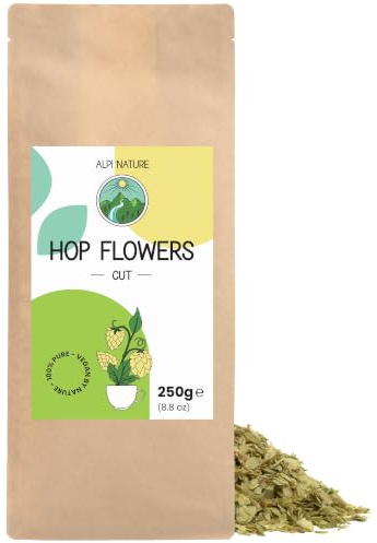 Alpi Nature Houblon Coupé 250g, Pétales de Houblon Séchés et Coupés, Humulus Lupulus, Tisane en Vrac