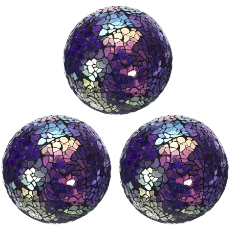 QUARKZMAN 3 Piezas de Bolas de Vidrio Decorativas de 8cm, Esferas de Vidrio Mosaico para Centros de Mesa, Cuencos, Jarrones, Mesa de Comedor, Fiesta, Color Morado