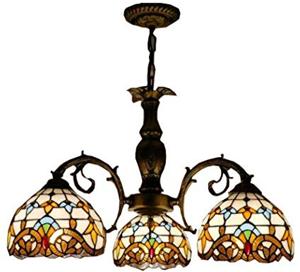 Stained Glass Inch Shade Tiffany Style Chandeliers Vintage Baroque Heads Ceiling Hanging Light Fixtures for Bedroom Living Room - Pendant Lamp