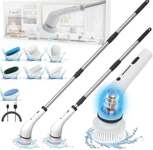 Electric Spin Scrubber, Electric Cleaning Brush Cordless Rechargeable with IPX7 Waterproof Performance, Power Scrubbers for Cleaning, Electric Scrubbers for Household Cleaning