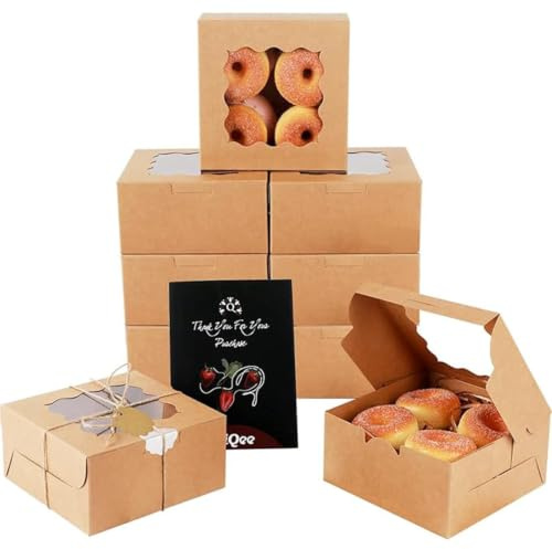 Gcardist Brown Bakery Box with Window 15Pcs 15.2x15.2x7.6cm Brown Cookie Boxes Pastry Box for Wedding Favor Birthday ＆ Party(6x6x3inch)