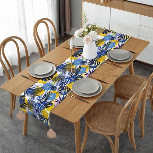 Camino de mesa para mesa de comedor, hojas de palma, camino de mesa de cáñamo de imitación, camino de mesa de otoño, decoración de mesa de fiesta, 36 x 152 cm