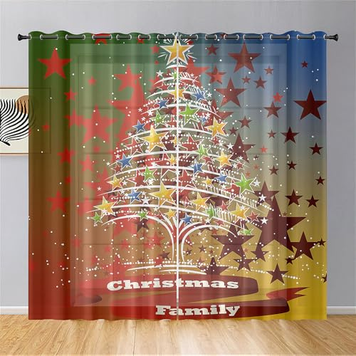 Lukery Vorhänge mit Ösen, Transparent Vorhänge Wohnzimmer 2er Set, Weihnachten Halbtransparent Gardinen Vorhänge Durchsichtig für Fenster Küche Wohnzimmer Landhaus (140x213cm,Weihnachtsbaum)