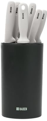Haden Knife Set with Block - Stainless Steel Kitchen Knives for Chopping, Slicing, and Cutting, Includes Sharpener and Scissors - Durable, Compact Knife Set with Block for Small Kitchens