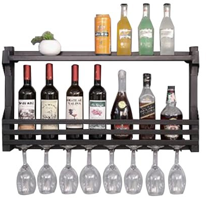 Weinregal Wand Metall laschenregal Schmal Wine Rack Bar Regal Wand Weinschrank Barschrank mit Weinglashalter Weinständer Getränke Regal Mini Bar für Hausbar Esszimmer Bartheke Küche(Nero,80cm/31.49in)