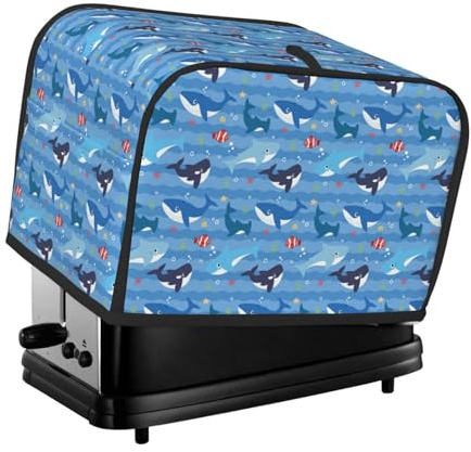 tostador Cover 2 rebanadas, cubierta de tostador con estampado de pescado azul con bolsillos para cocina pequeña cubierta de electrodomésticos y protección de huellas dactilares, lavable a máquina