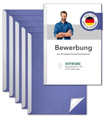 STRATAG Klemmschienen-Bewerbungsset Start Basic (Blau, 3 Stück) mit transparentem Deckel aus PP Kunststoff sowie Binderücken aus robustem 290 g/m² Karton Lederstruktur (3 Bewerbungsmappen Blau)
