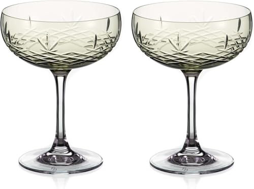 DIAMANTE Frederik Bagger Gatsby Saucers Hand Cut - Set of 2 Champagne Cocktail Saucer Coupes (Earth Green)