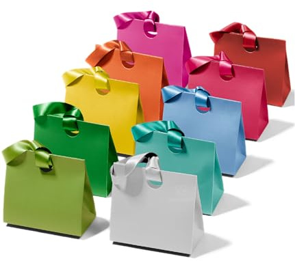 Vitalizart Mini Bunte Geschenktüten Mit Bandgriffen zum Geschenken | 10er-Set Wiederverwendbaren Geschenktüten Für Geburtstage, Babypartys, Hochzeiten, Taufen & Weihnachten 15,5 × 7,5 × 14,5 cm