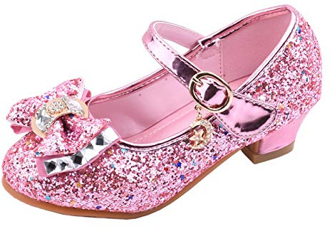 LOIJMK Chaussures de Princesse pour fille avec paillettes, talons, sandales, escarpins, chaussures à talons, paillettes, chaussures de princesse pour enfants, chaussures de cosplay, chaussures de fête