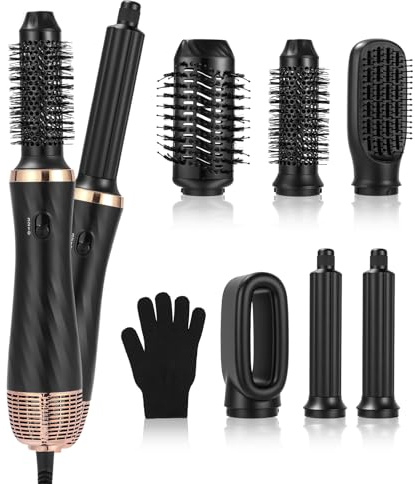 Hårstyler 6 i 1 Air Styler Set med 1000W hårtork, rund borste hårtork, luftflödes locktång automatisk, varmluftsborste utjämningsborste, hårtorkborste, för hårvolym, utjämning, torkning, lockar
