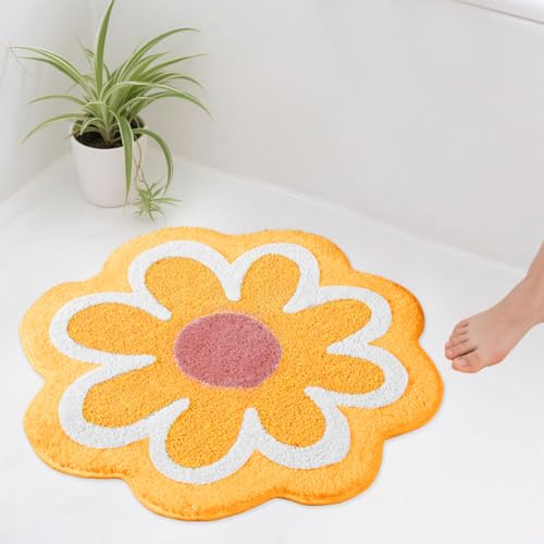 Tapis de douche, tapis de bain jaune - Tapis de salle de bain doux et antidérapant avec haute hygroscopicité - Tapis de bain pour cuisine, salon, toilettes - 63 x 60 cm (jaune)