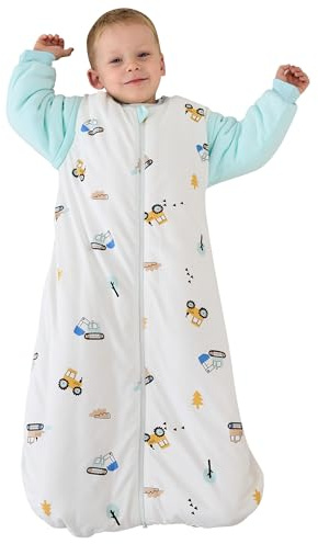Baby Schlafsack Winter mit abnehmbaren Ärmeln 3.5 TOG Warm Baumwolle Baby Winterschlafsack 0-18 Monaten (Bagger, S)