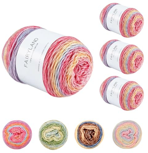 Gradient garn, virkgarn bomull, 400 g (4 x 100 g) ull för virkning, gradient ombré stickylle färggradient, supermjuk flerfärgad virkad ull för filt, tröja, halsduk, hattar (rödaktig lila)