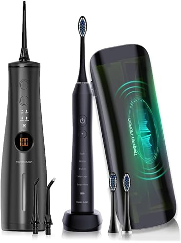 Tristan Auron Business Class Set – Schallzahnbürste & Projet Munddusche – 2 Bürstenaufsätze, 2 Ersatzdüsen, HydroFlow-Technologie für optimale Zahn- & Zahnfleischpflege