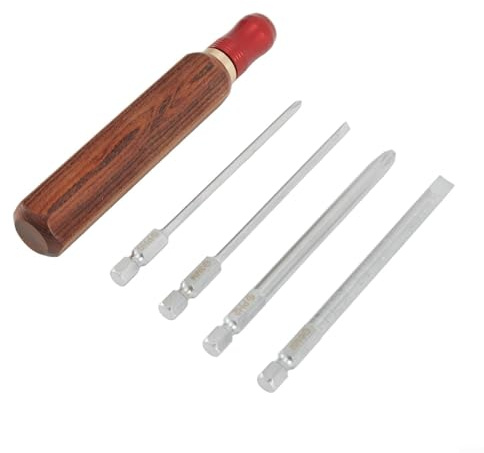 Destornillador de mango de madera de cambio rápido Ph2 con cruz Ph0 ranurada intercambiable y puntas de 6 mm y 3 mm de larga duración para madera y construcción DIY (A)
