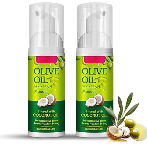 2PCS Olive Oil Wrap/Set Mousse, Moisturizing Hair Mousse for Curly Hair Styling Mousse, Strong Hold Volume Mousse, Hair Setting Lotion Frizz Control & Long-Lasting Curls, Lightweight, Non-Sticky