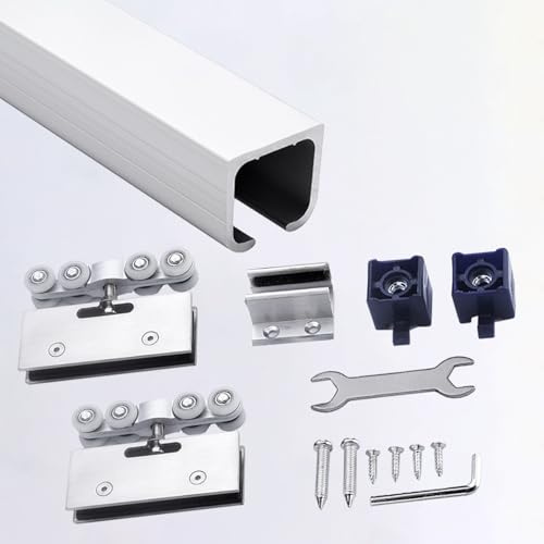 Complete Sliding Door Set with Track Rollers & Fittings for Mirror Wardrobe Bypass Wardrobe Track System 20in 51cm Compatible with 24 to 72 Doors (Silver)