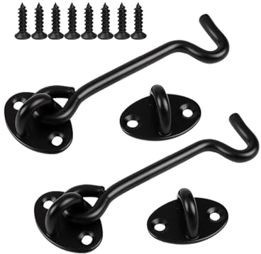2 Pack Hook and Eye Latch, Stainless Steel Heavy Duty Door Lock, Sliding Door Hooks with Screws for Garden, Patio, Shed, Bathroom (4 Inch)