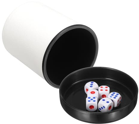 sourcing map Professional Dice Cup, PU Leather Shaker Cups with Lid Includes 6 Dot Dice for Bar Gatherings Party Board Games, White