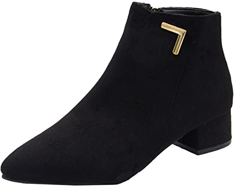 2026 Botines Mujer Térmica Retro Chunky Tacones Moda Botas Altas Mujer Cremallera Transpirable Zapatos Cortos Botas de Mujer, Negro , 42 EU