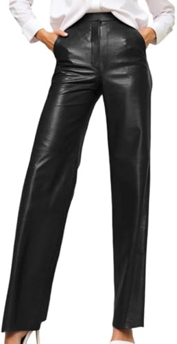 Foweknow Pantaloni in pelle da donna Baggy Y2K, larghi, a vita alta, in finta pelle, per il tempo libero, per motociclisti, elasticizzati, in similpelle, elasticizzati, in vita dritta, da motociclista