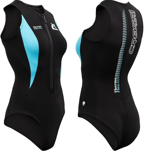 CRESSI Thermo Flex costume da donna in morbido neoprene da 2 mm a doppio strato, ideale per nuoto, snorkeling e acquagym, Nero/Acquamarina, XL