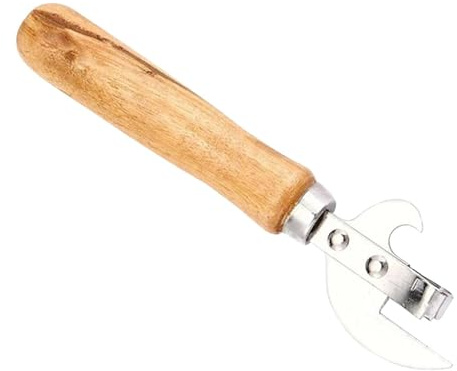 Abrelatas manual – Herramienta para abrir tarros con mango de madera | Abrelatas robusto | de camping, picnic, casa, cocina, apartamento, dormitorio, restaurante, refrescos, comida y animales