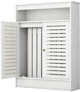 Vitt kylarskydd med Louvered Grill snyggt värmeskåp och förvaringshylla med 2 dörrar för vardagsrum och badrum 60 x 25 x 90 cm (24 x 10 x 35 tum)