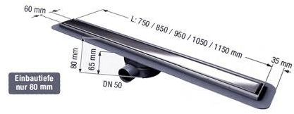 Linearis Compact KESSEL Duschrinne Edelstahldesign 75 cm Superflach
