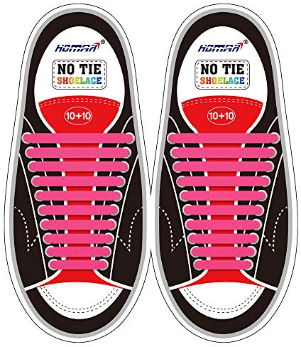 HOMAR No Tie Shoelaces in 13 Colors for Kids and Adult - Best in Sports Fan Shoelaces - Elastic Shoe Laces Turn Your Shoes into A Slip-on Perfect for Sneaker Boots Oxford and Casual Shoes - Pink
