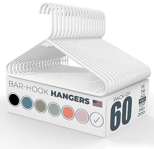 Neaties Plastic Hangers 50 Pack (60 Count) – Made in The USA – 6lb Capacity Standard Clothes Hangers with Strap Hooks for Dresses, Lingerie, Shirts, Pants, and Jackets – White