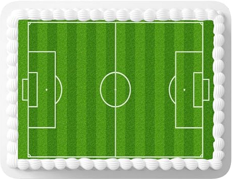 Deko-Tortenaufsatz, Zuckerguss-Blatt mit Aufdruck Fußballfeld, Format A4, essbar, ideal für große Torten mit Fußballmotiv, 1 Stück