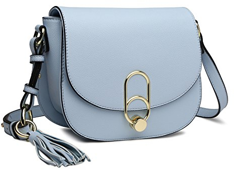 Miss Lulu Schultertasche Damen Umhängetasche Cross Body Bag Modern Mit Reißverschluss Quaste Urlaub Shopping (Blau)