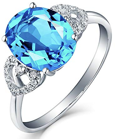 AMDXD 18Karat Weißgold Ringe für Damen, 2.71ct Topaz Doppel Herz Oval Form Verlobungsringe Eheringe Blau Gr.47 (15.0)