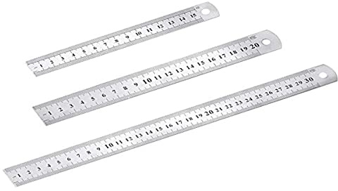 WACH AUF 3 Pc Stainless Steel Ruler Set - Metal Rule Precision Measuring Tool - Office Ruler - 12 Inch, 8 Inch, 6 Inch