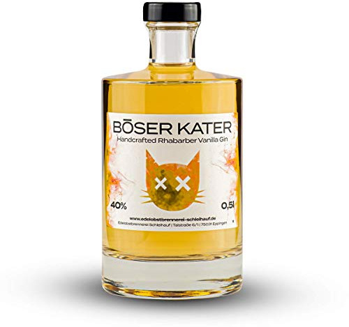 BÖSER KATER Rhabarber Vanilla Gin | Feiner Vanille-Geschmack 0,5l | Für spannende Gin Tonic Cocktails | Die perfekte Geschenkidee | Handgemacht mit kleiner Auflage 40% Vol