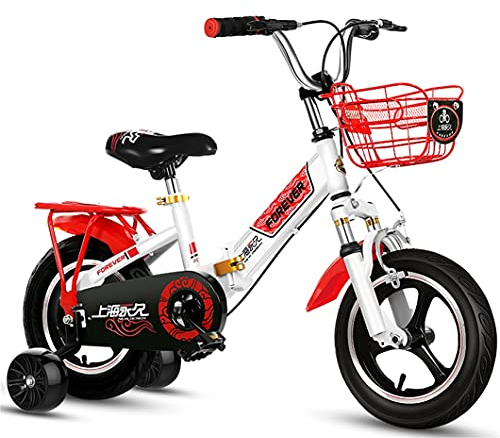 12/14/16 Zoll Faltrad, Outdoor-Fahrrad mit Verstellbarem Sattel und Stützrädern, für Kinderweihnachtsgeschenke (Color : Red, Size : 14'')