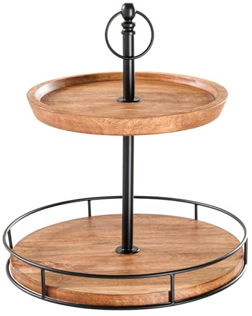 Etagere Pure Nature 34cm - schwarz Natur - Mangoholz Zwei Etagen