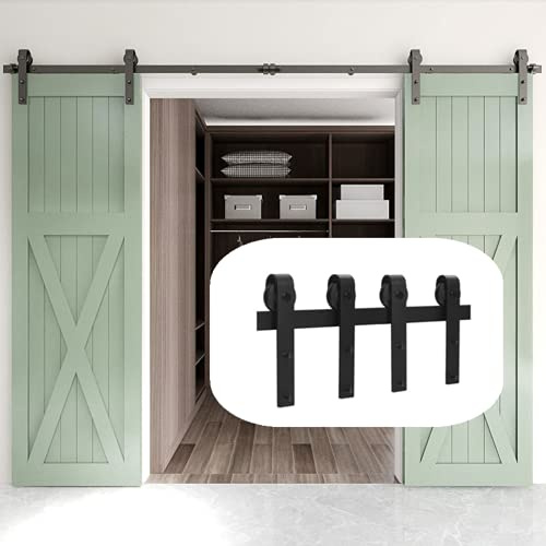 WOLFBIRD 13FT Sliding Door Hardware Closet Kit for Double Wood Doors, Steel J Roller Kit, Sliding Door Track System