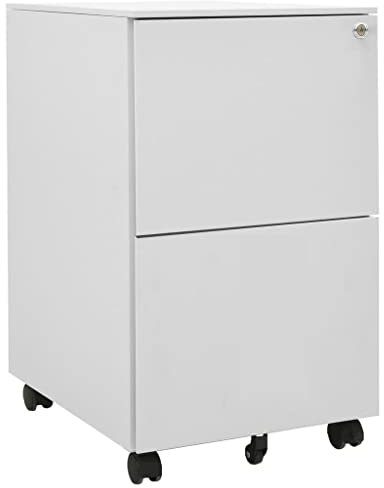Aktenschrank Büroschrank Metallschrank Bürocontainer mit Schlössern Versehen & 2 Schubladen, Schubladencontainer mit Rollen, Kommode Ordnerschrank Mehrzweckschrank Abschließbar, 39x45x67 cm